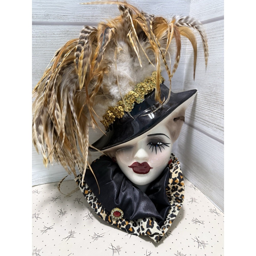 Unique Creations Art Deco Roaring 20s Lady Face Mask Wall Hanging Feather Hat